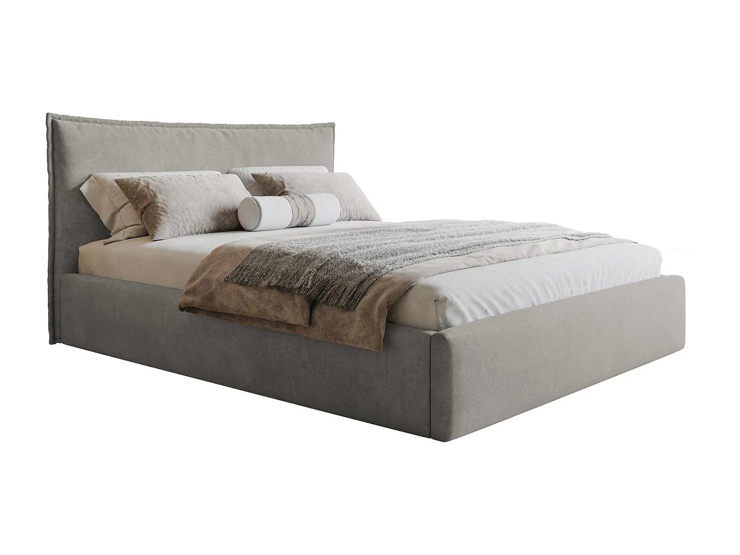 Łóżko z pojemnikiem 160x200 Zenito Slim - stelaż drewniany, zagłowie-poduszka - jasny szary (Amor Velvet 4318) 4866628 - obrazek 1