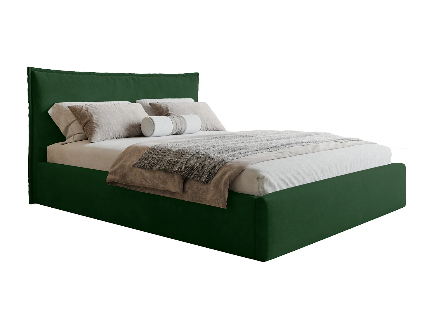 Łóżko z pojemnikiem 140x200 Zenito Slim - stelaż metalowy, zagłowie-poduszka - zielony (Amor Velvet 4311) 4869666 - obrazek 1