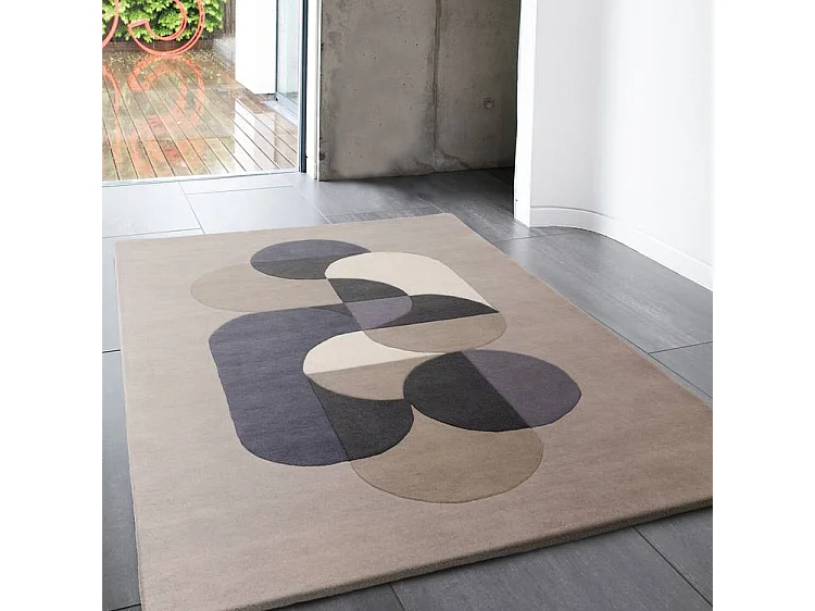 Dywan geometryczny, ręcznie robiony, 100% wełna - 160x230cm - szary, niebieski, czarny, beżowy, kremowy - Matrix Statement 4344356 - obrazek 1