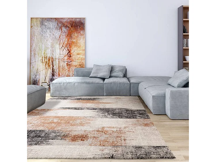 Dywan abstrakcyjny - 200x290cm - pomarańczowy, kremowy, czarny - Kuza Lines 4344423 - obrazek 1