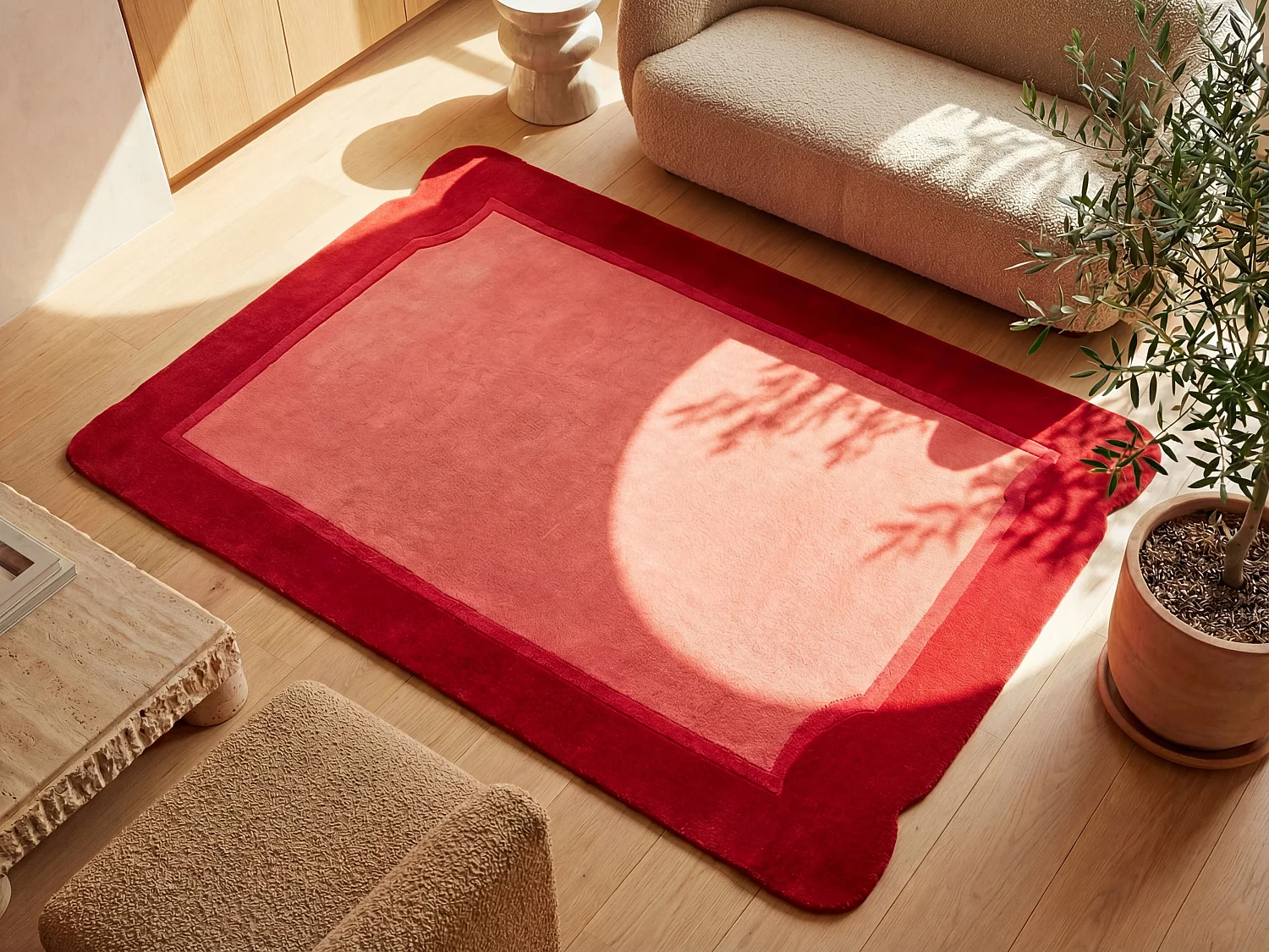 Dywan 100% wełna tuftowany ręcznie – Wiśniowo-czerwony i różowy – 160 x 230 cm – 2100g/m² – MANOLA 4169666