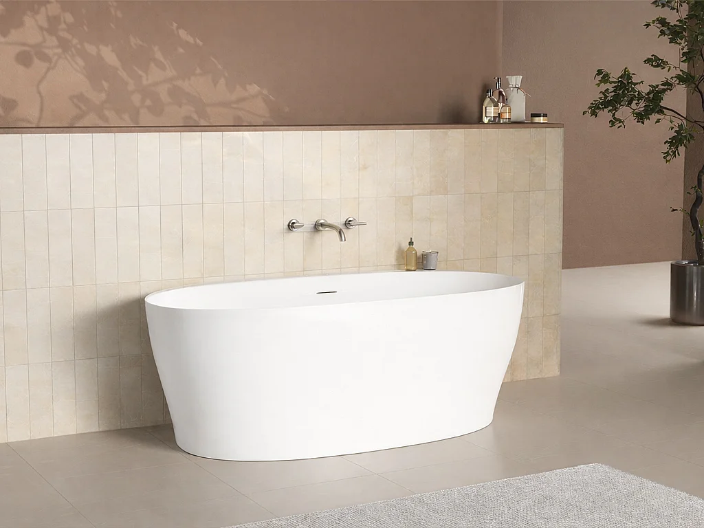 Półwyspowa wanna akrylowa – 220 L – 160 x 80 x 58 cm – Biały mat – LUMEL 4756806
