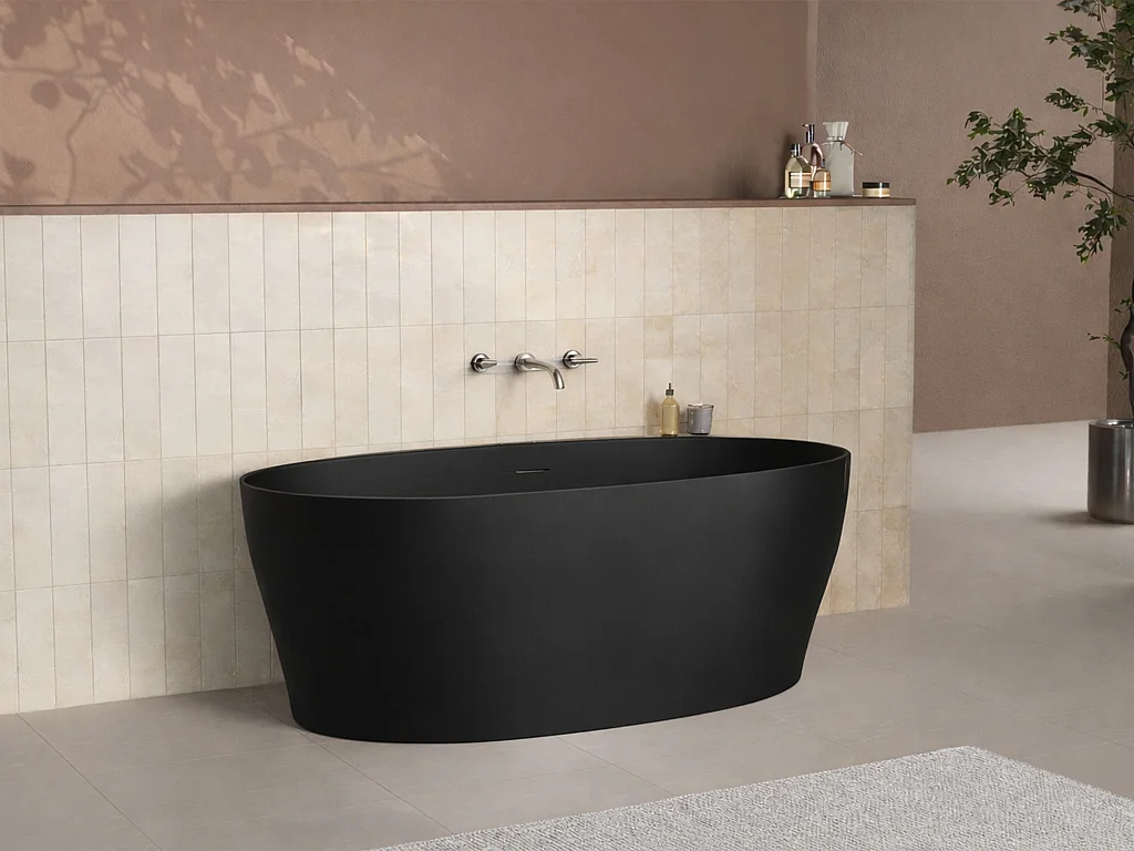 Wannna wolnostojąca przyścienna akrylowa – 220 L – 160 x 80 x 58 cm – Czarny mat – LUMEL 4756802