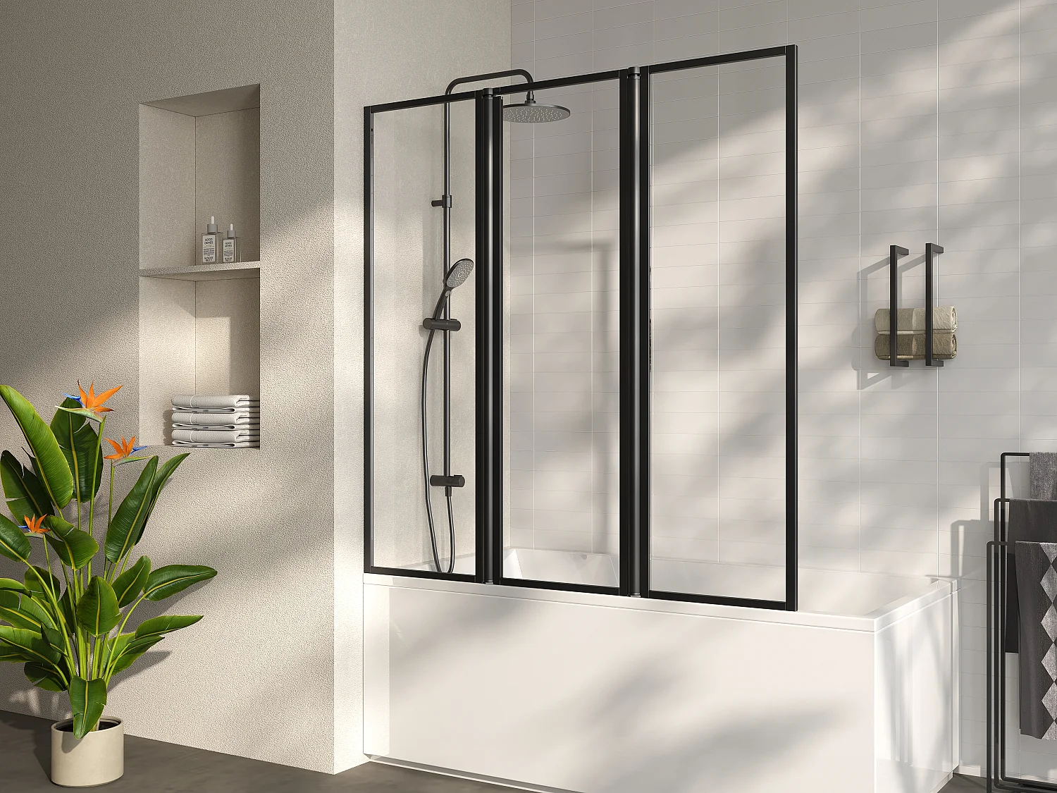 Ścianka nawannowa składana z metalu w stylu industrialnym- Czarny mat - 100 x 140 cm - DISTRICT 4075663 - obrazek 1