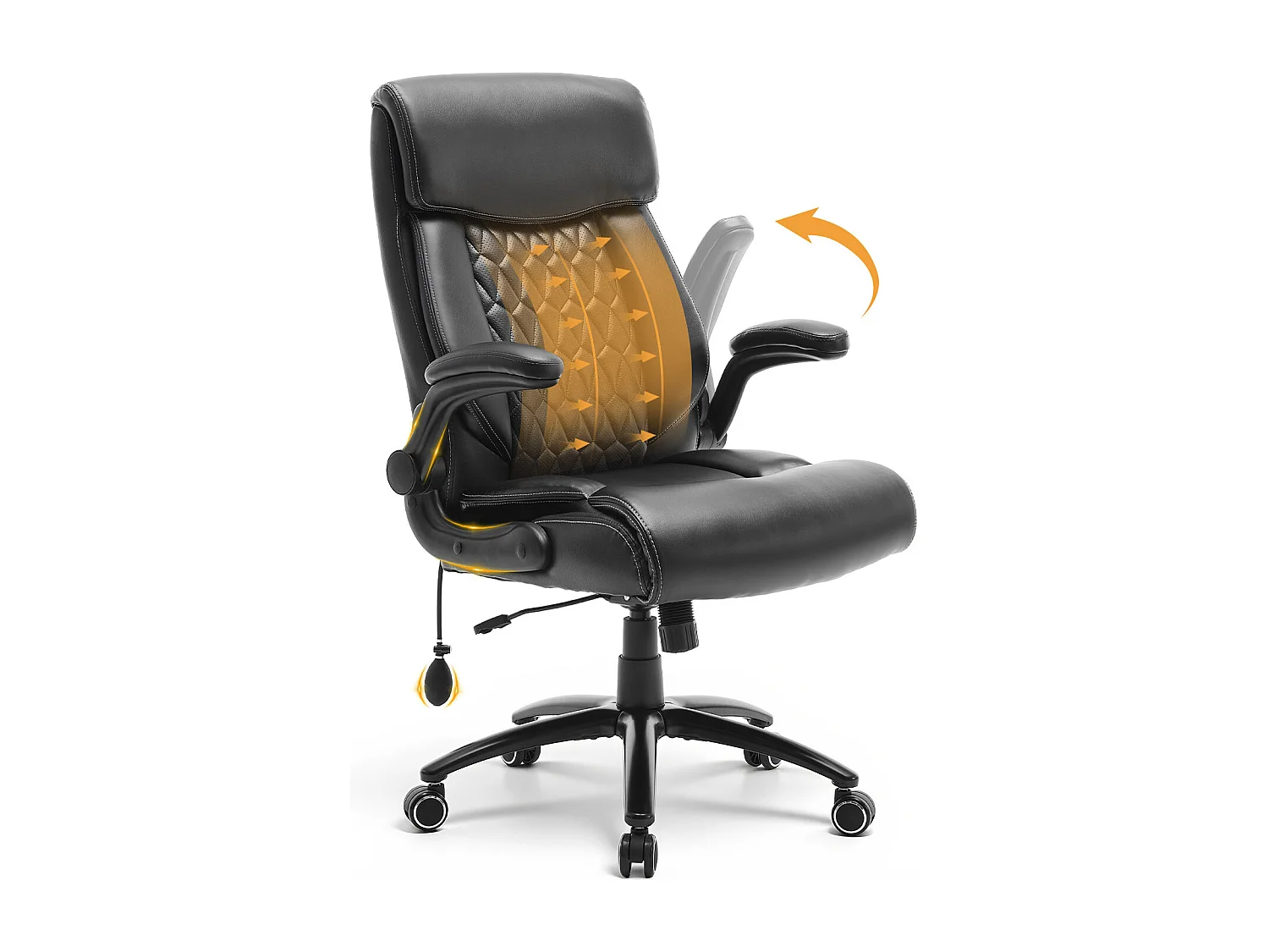 Duży, ergonomiczny fotel biurowy, podnoszone podłokietniki, regulowane podparcie lędźwiowe, czarny 4871304 - obrazek 1