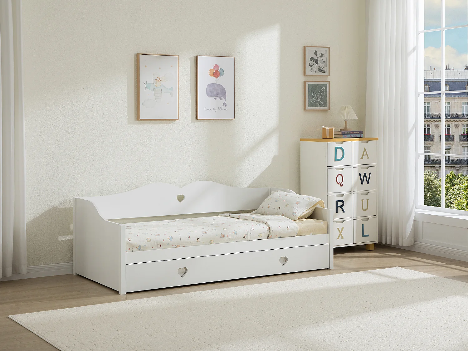 Łóżko kanapowe rozkładane 2 x 90 x 190 cm - Sosna i MDF - Białe - DASTIVA 4299284 - obrazek 1