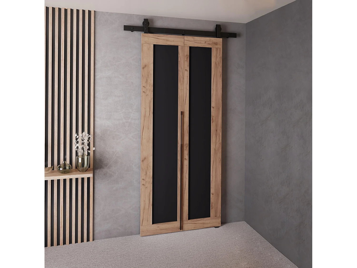 Drzwi Przesuwne QUDIO M1 Dąb Craft Złoty + Czarny 70 4880000 - obrazek 1