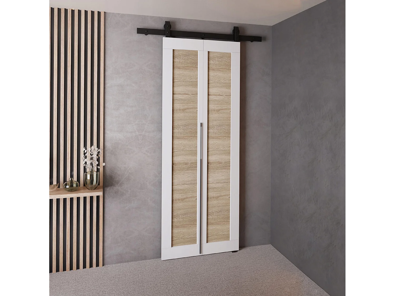 Drzwi Przesuwne QUDIO M1 Biały + Dąb Sonoma 60 4880038 - obrazek 1