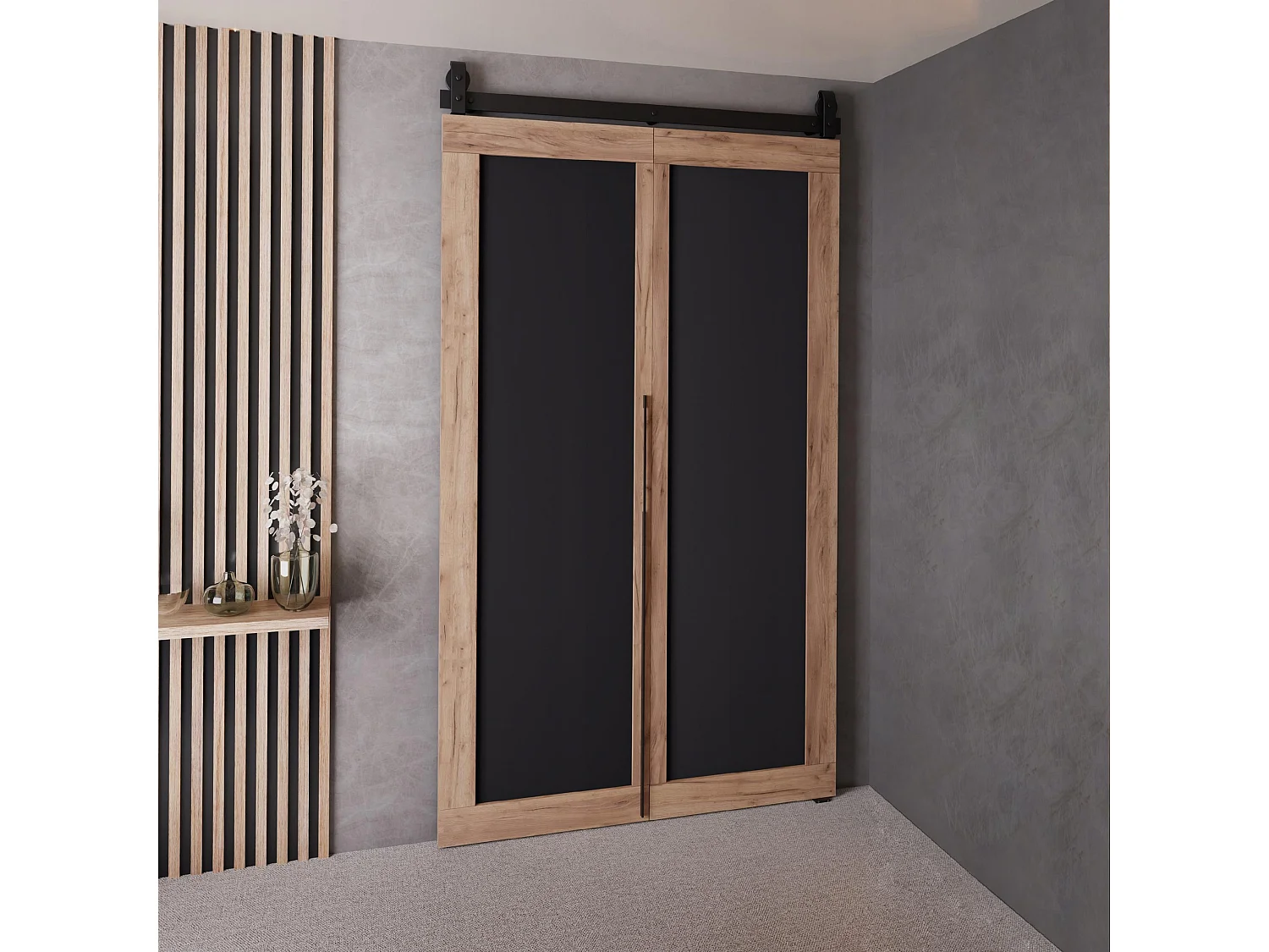 Drzwi Przesuwne QUDIO M1 Dąb Craft Złoty + Czarny 100 4880054 - obrazek 1