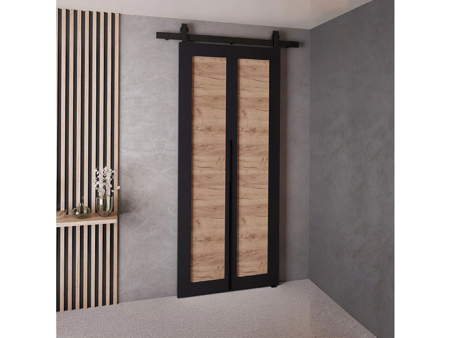 Drzwi Przesuwne QUDIO M1 Czarny + Dąb Craft Złoty 70 4880147 - obrazek 1