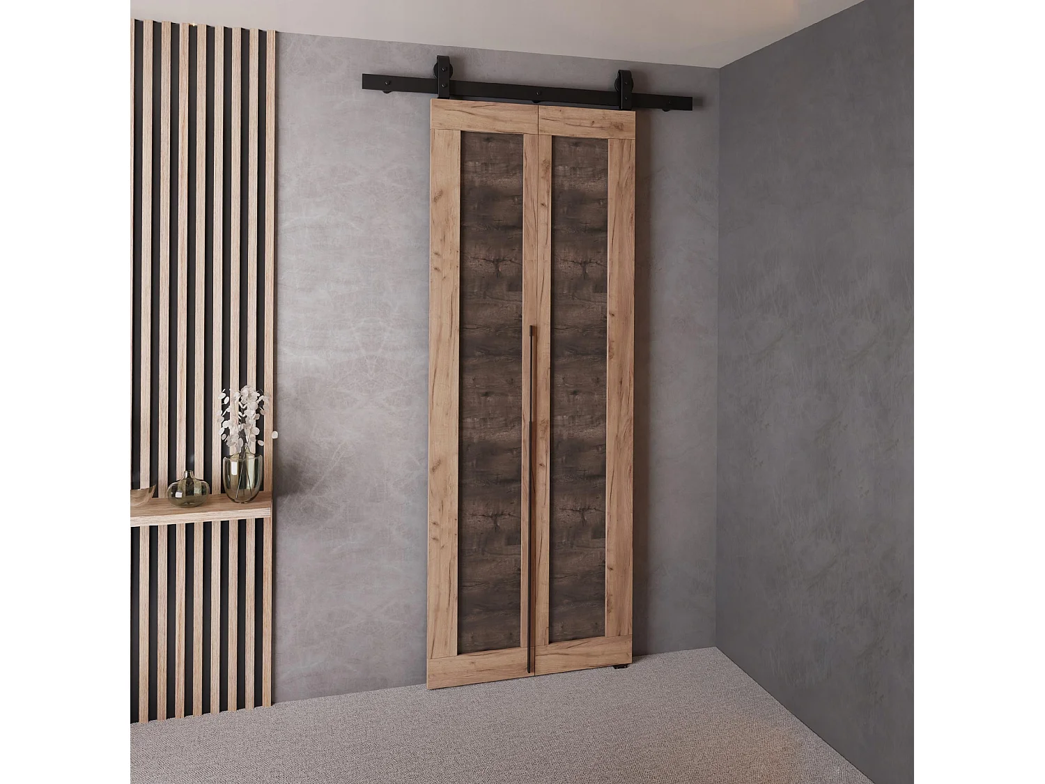 Drzwi Przesuwne QUDIO M1 Dąb Craft Złoty + Jesion Ciemny 60 4880409 - obrazek 1