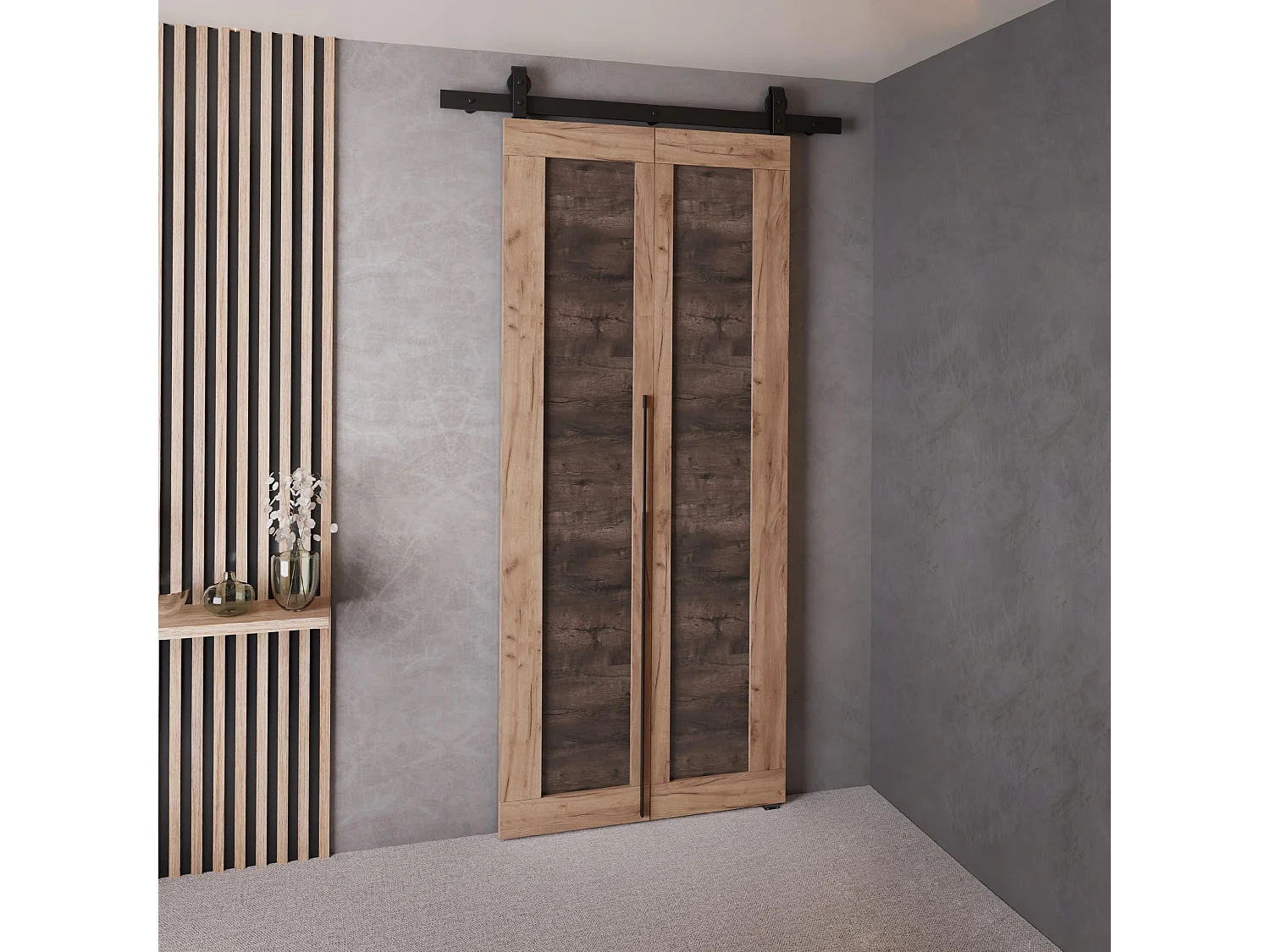Drzwi Przesuwne QUDIO M1 Dąb Craft Złoty + Jesion Ciemny 70 4880426 - obrazek 1
