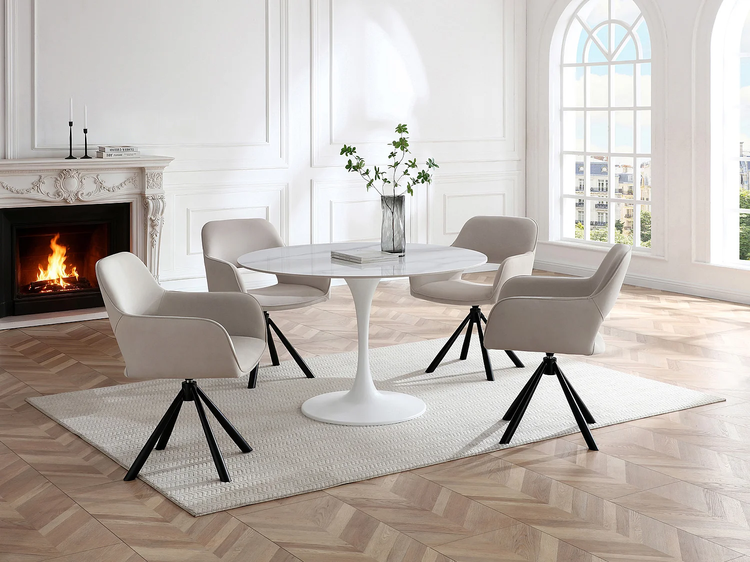 Stół do jadalni dla 4 osób ceramiczny i metalowy - Efekt białego marmuru - DYNARO 4774751 - obrazek 1