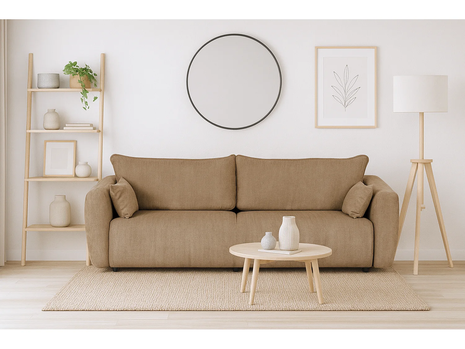 DALLAS – sofa 3-osobowa z funkcją spania 140x196 cm, tkanina Raven 30 beżowa 4756811 - obrazek 1
