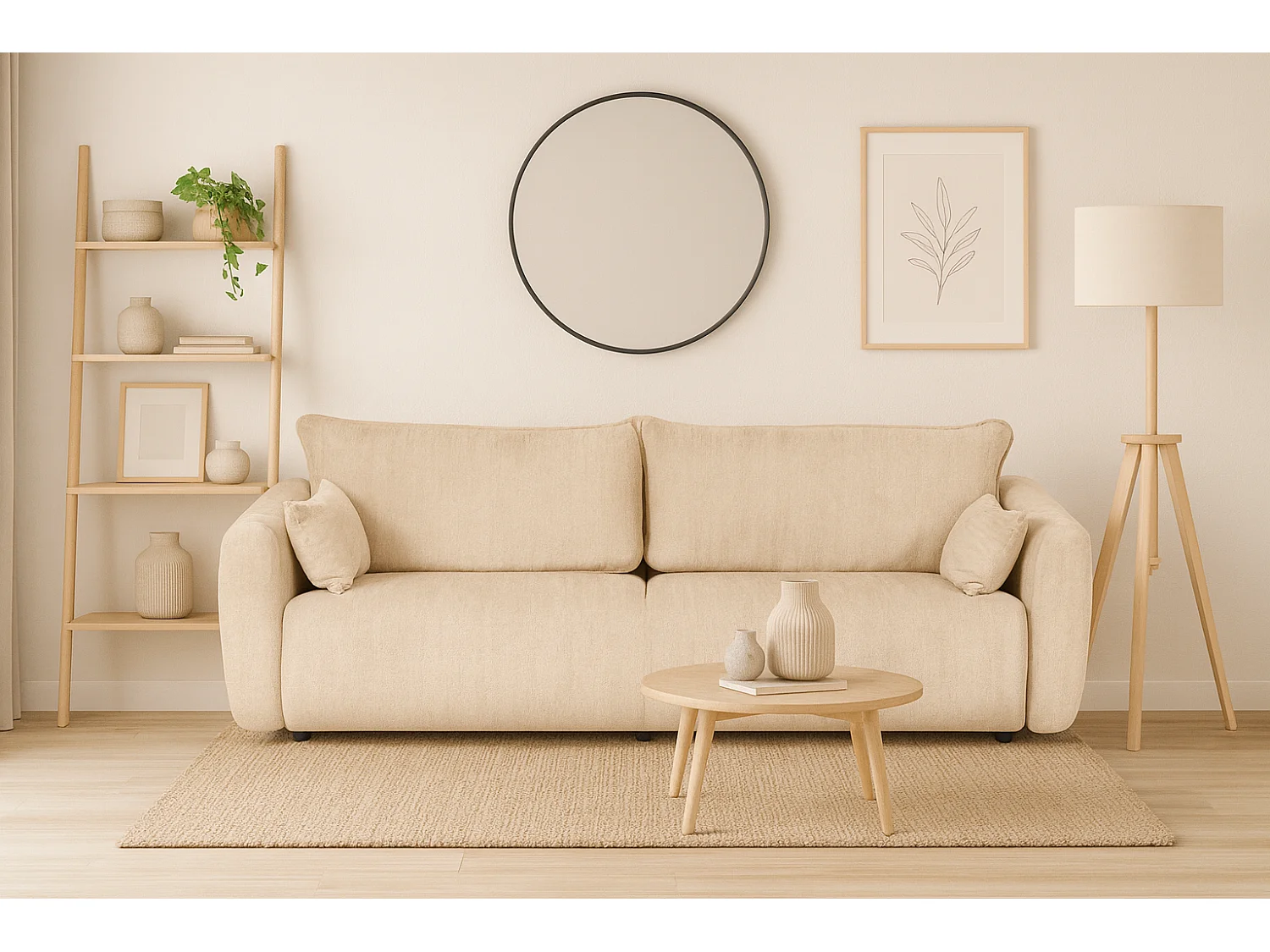 DALLAS – sofa 3-osobowa z funkcją spania 140x196 cm, tkanina Raven 24 kremowa 4756824 - obrazek 1