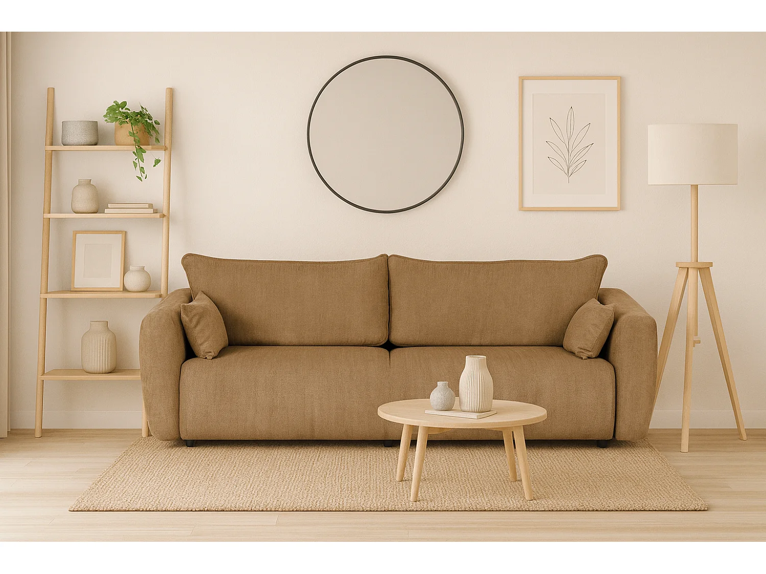 DALLAS – sofa 3-osobowa z funkcją spania 140x196 cm, tkanina Raven 34 jasno brązowa 4756822 - obrazek 1