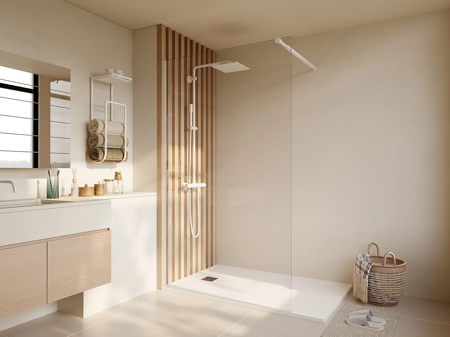 Kabina prysznicowa typu walk-in – Biały mat – Szkło 6 mm – 140×200 cm – DAREN 4319089