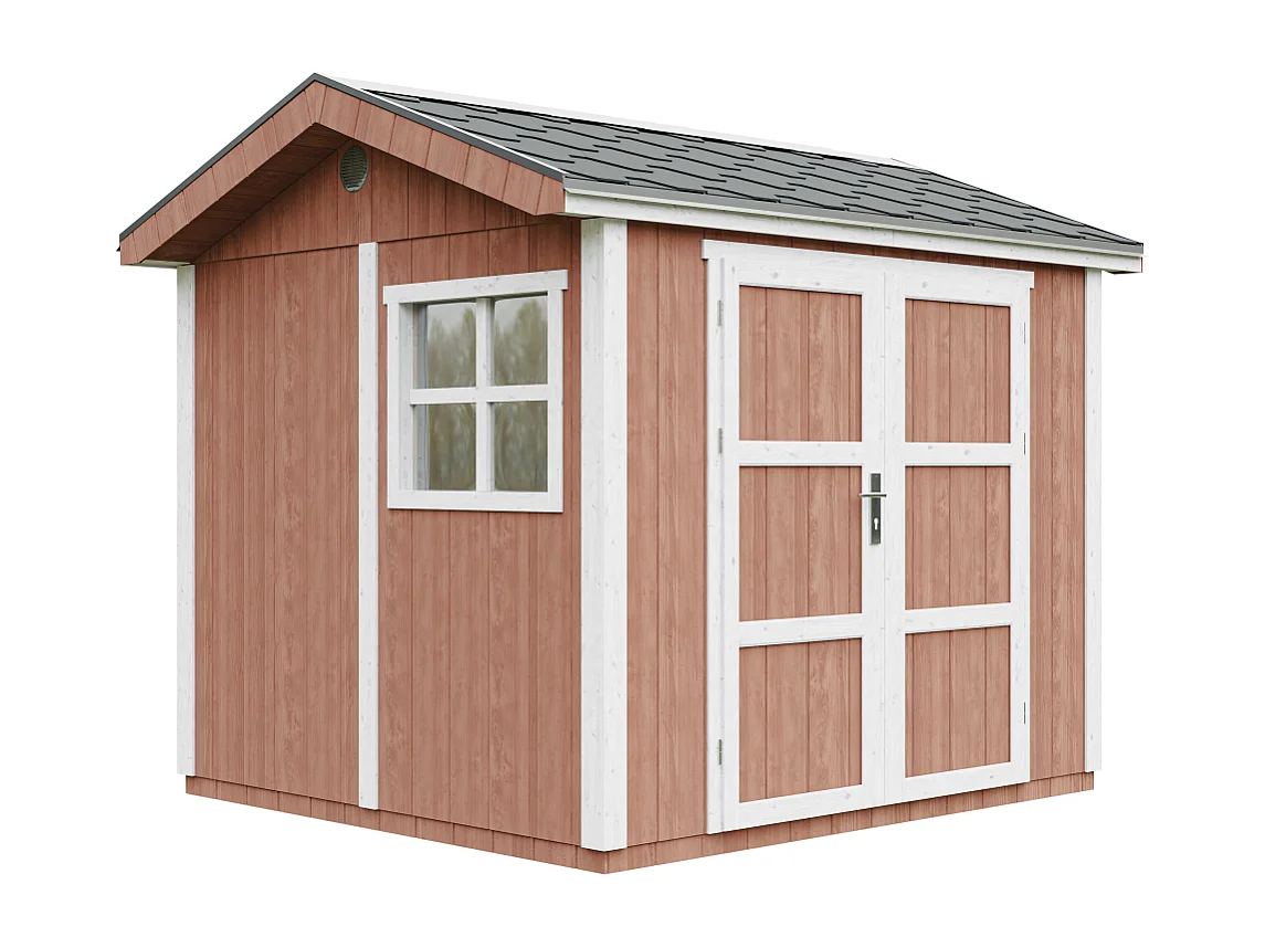 Domek ogrodowy najwyższej jakości - 5,9 m² - H252x250x294 cm - z podłogą i gonty bitumiczne - M913A-REDWOOD RED 4920859 - obrazek 1