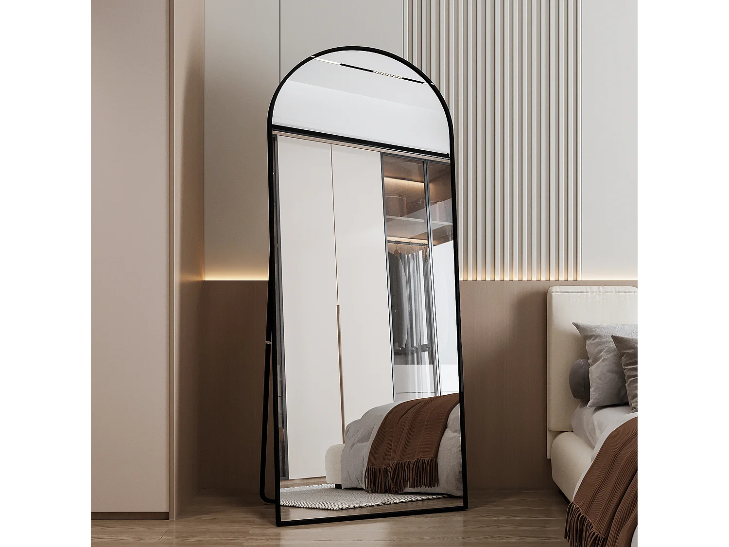 Lustro stojące 180×80 cm owalne czarne z aluminiową ramą nowoczesny i vintage design 4923107