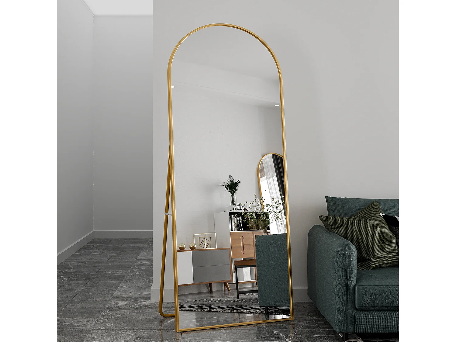 Lustro ścienne i stojące 180x80 cm owalne z ramą z pozłacanego aluminium – szkło hartowane wysokiej rozdzielczości, nowoczesny i bezpieczny design 4923172 - obrazek 1