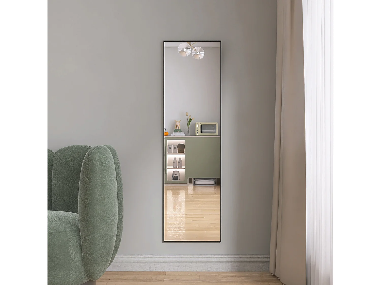 Lustro ścienne całkowite 140x40 cm z czarną metalową ramą w stylu Art Déco i nowoczesnym 4923174 - obrazek 1