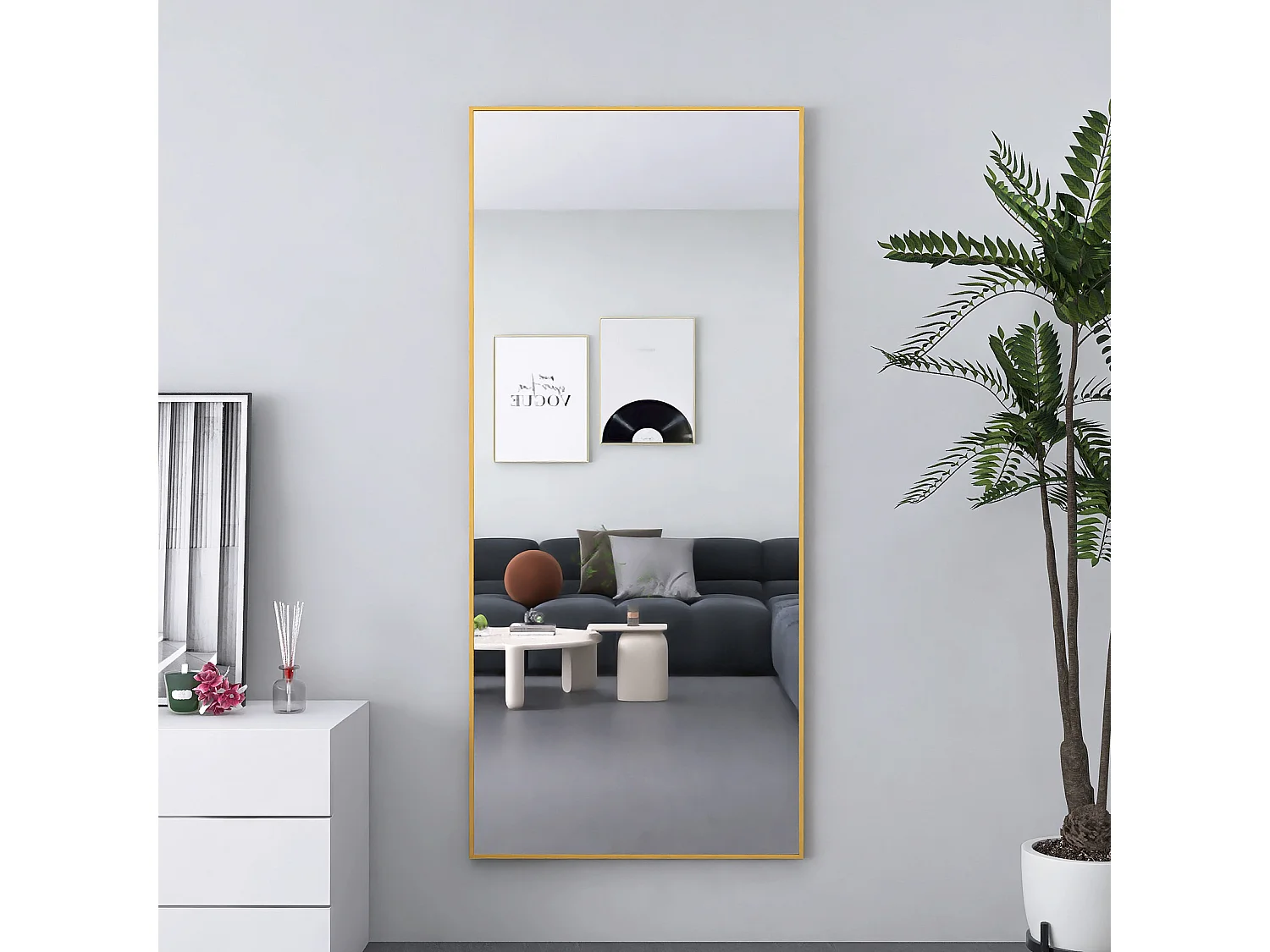 Lustro pełnowymiarowe 180x80 cm z ramą z pozłacanego aluminium, design Art Déco, do zawieszenia lub postawienia, szkło hartowane z zabezpieczeniem 4923179 - obrazek 1