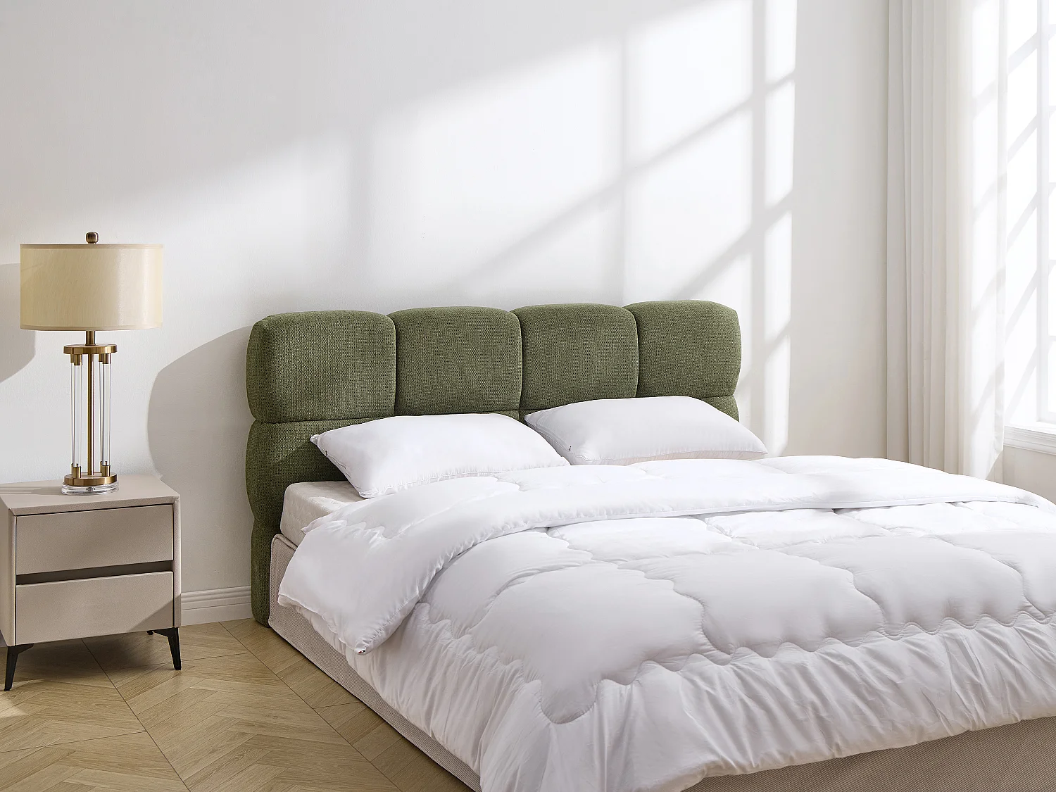 Zagłówek łóżka 180 cm – Tkanina strukturalna – Oliwkowa zieleń – DAMADO 4812501