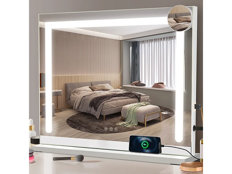Lustro do makijażu NETTLIFE z oświetleniem, 80 x 60 cm, lustro toaletkowe z oświetleniem, ściemnialna dioda LED, lustro toaletkowe 4785294