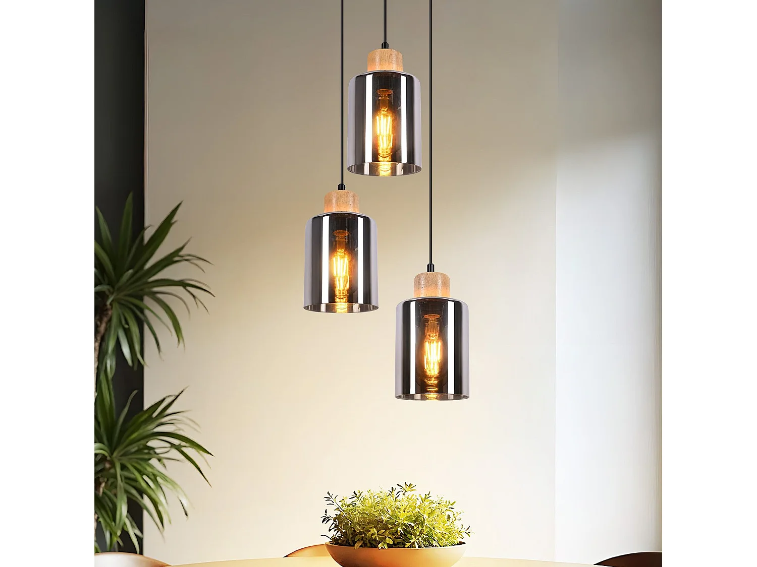 Drewniana lampa wisząca NETTLIFE, lampa wisząca E27, lampa stołowa ze szkła w stylu vintage 4361537 - obrazek 1
