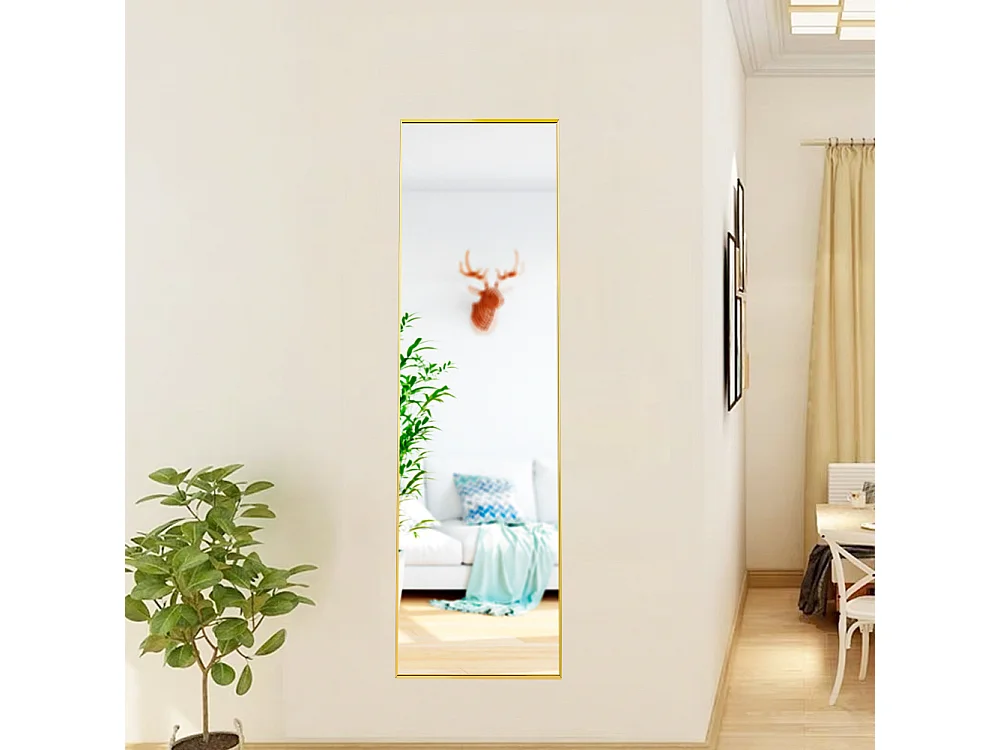 Lustro ścienne i stojące 150x40 cm złota aluminiowa rama szkło hartowane niezniszczalne styl nowoczesny 4931444 - obrazek 1