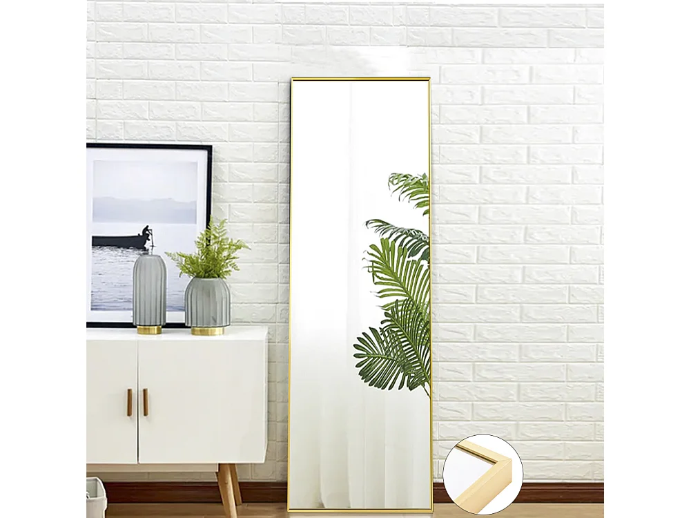 Lustro stojące 150×40 cm z ramą z pozłacanego aluminium, szkło hartowane niezniszczalne, styl współczesny i Art Déco 4931476