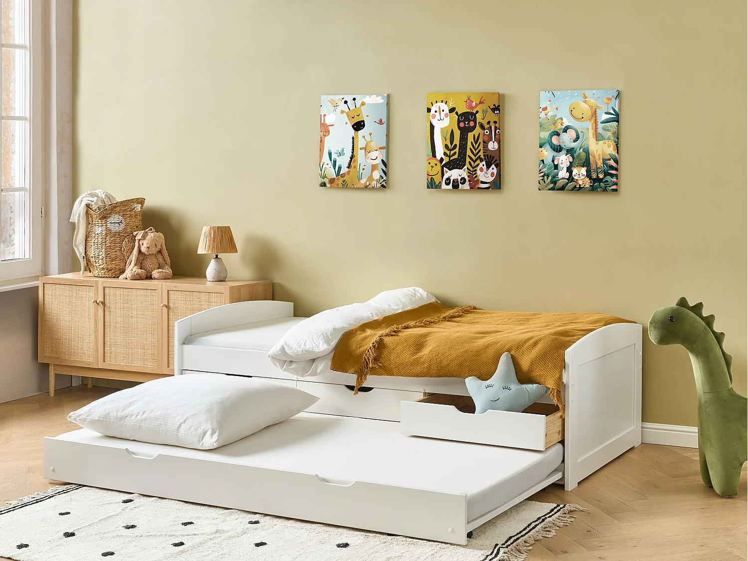 Łóżko wysuwane Drewno sosnowe PETIVILLE 90 x 200 cm Biały 3593977 - obrazek 1