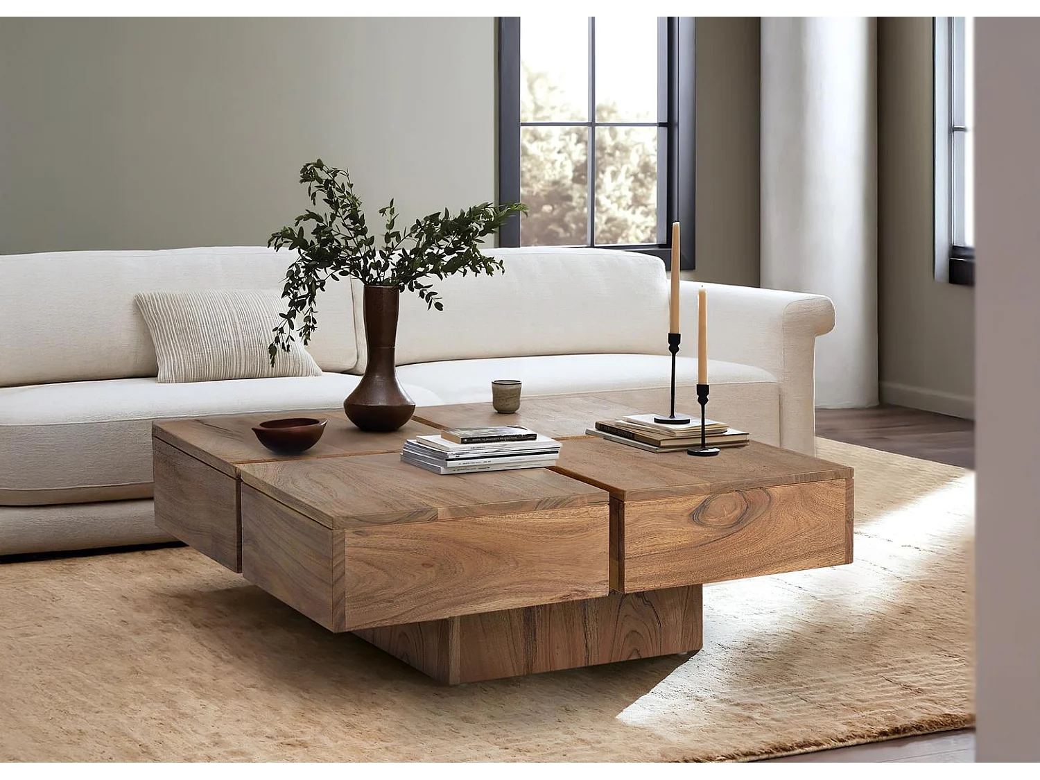 Stoliki kawowe z drewna akacjowego, 80 cm, rustykalny styl nowoczesny, 30x80x80 2694687 - obrazek 1