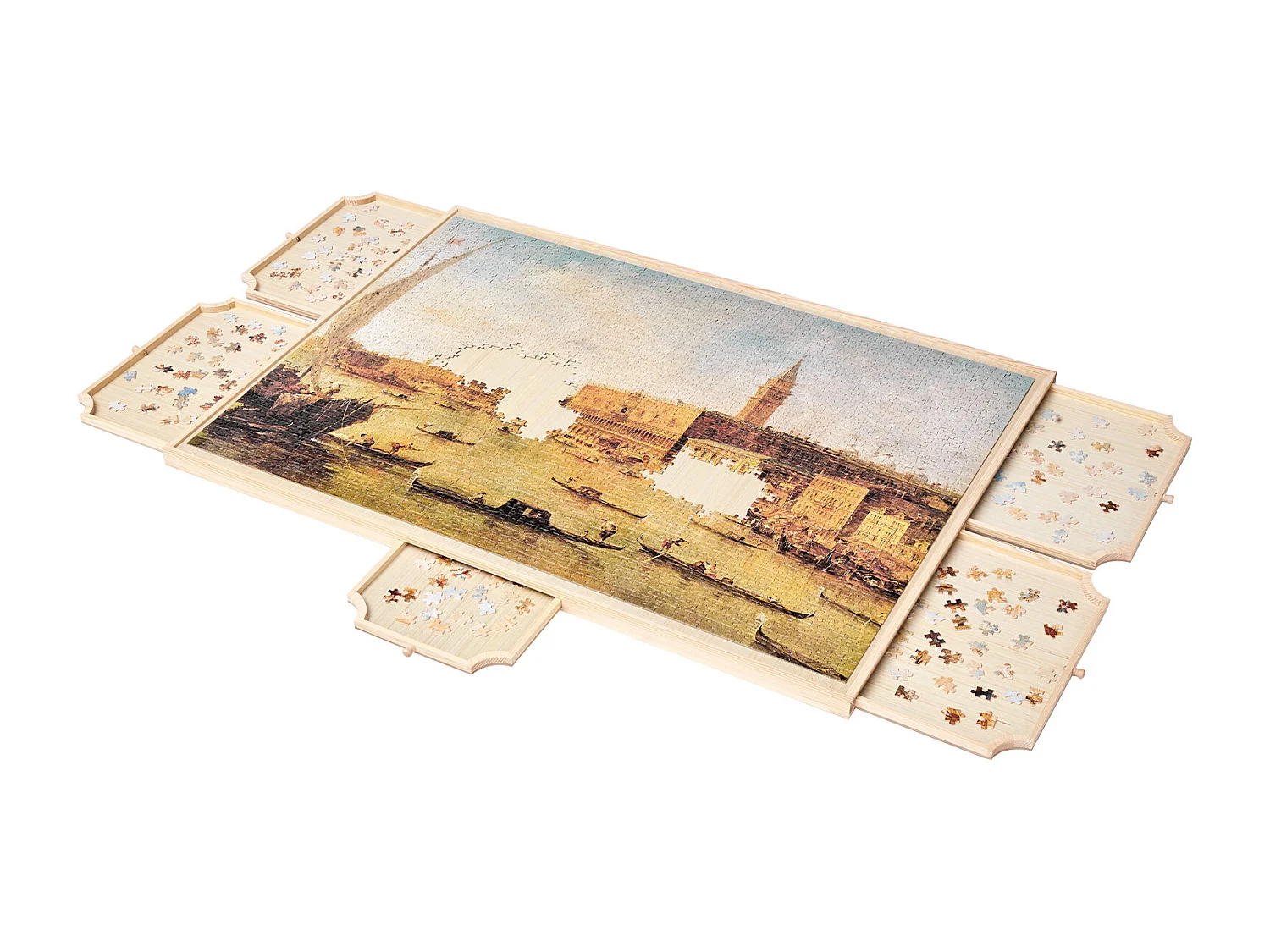 Deska do Puzzli SucceBuy 2000 Elementów, Stół do Puzzli z Drewna 102×74.5 cm, 360° Obrotowa i Przenośna Platforma Puzzli, z 5 Szufladami i Przydatną Pokrywą 4422487