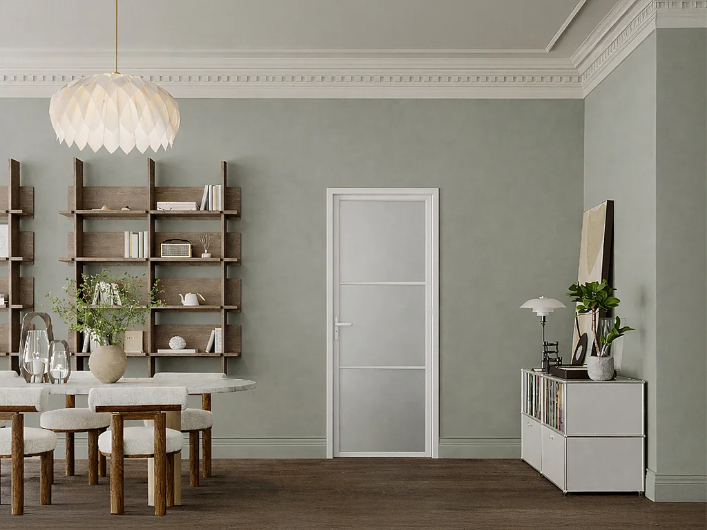 Blok drzwiowy odwracalny z aluminium i szkła hartowanego matowego – W204 x S73 cm – Biały – MASERU 4929962