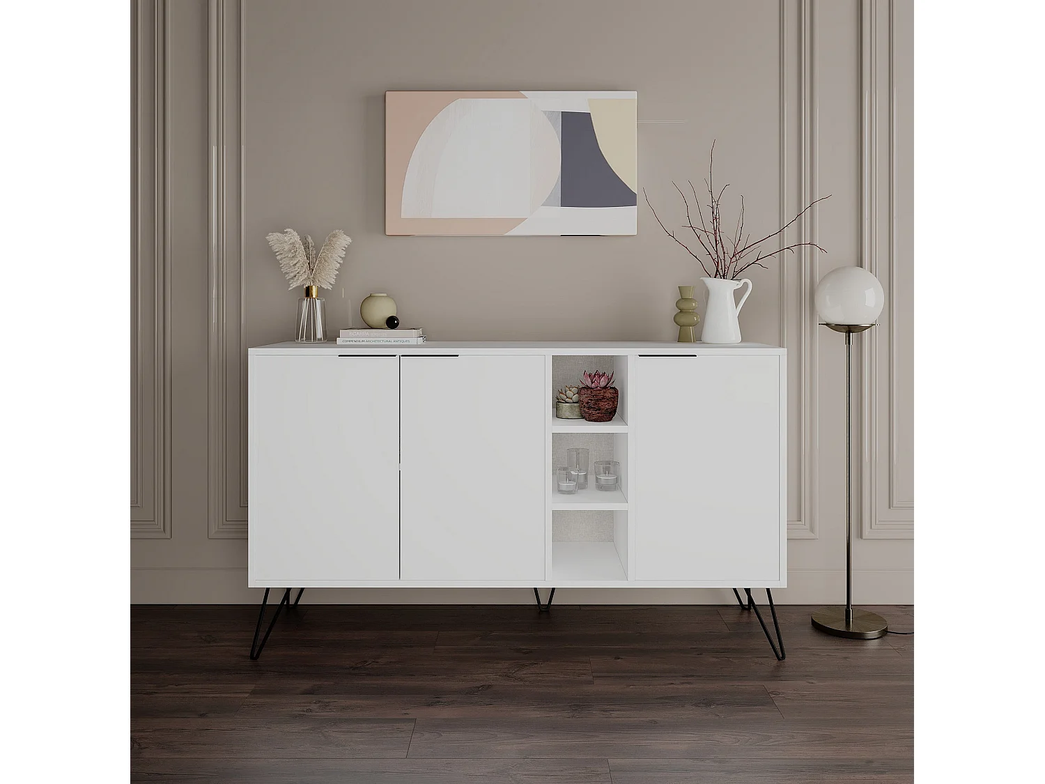 Drewniany kredens "Clara" - 142 x 35 x 83 cm - Biały 4831573 - obrazek 1