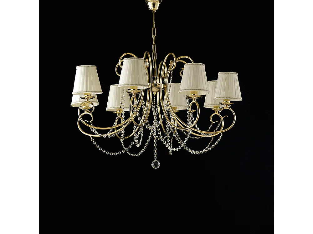 Żyrandol Magda 8-punktowy z żelaza w kolorze złotym z kloszami 118 Ø78 BL146-8-OR-PAR 3717381