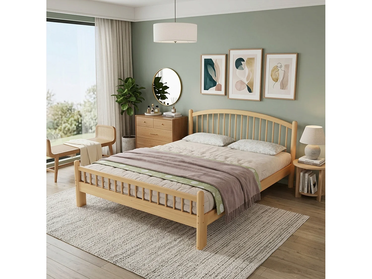 Łóżko z litego drewna - 140 x 200 cm - z zagłówkiem + stelażem - naturalne 4993463 - obrazek 1