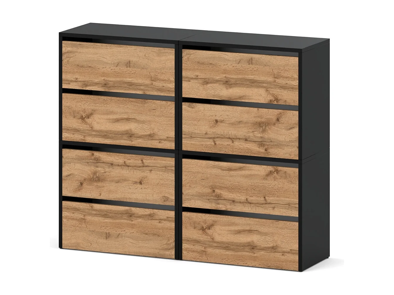 Duża Szafka Na Buty Stiv-Meble 8 Drzwi 4 moduły 120cm Czarny Mat Dąb Wotan 120x36x100 cm 1szt. 4706317 - obrazek 1