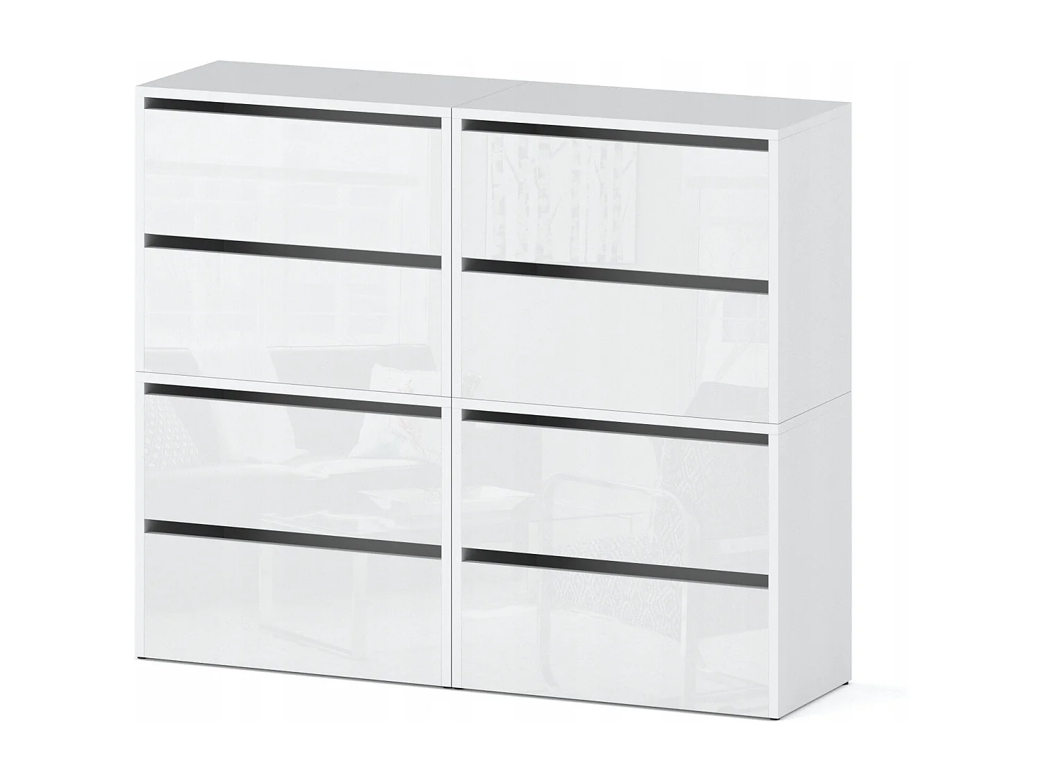 Duża Szafka Na Buty Stiv-Meble 8 Drzwi 4 moduły 120cm Biały Mat Biały Połysk 120x36x100 cm 1szt. 4706326 - obrazek 1