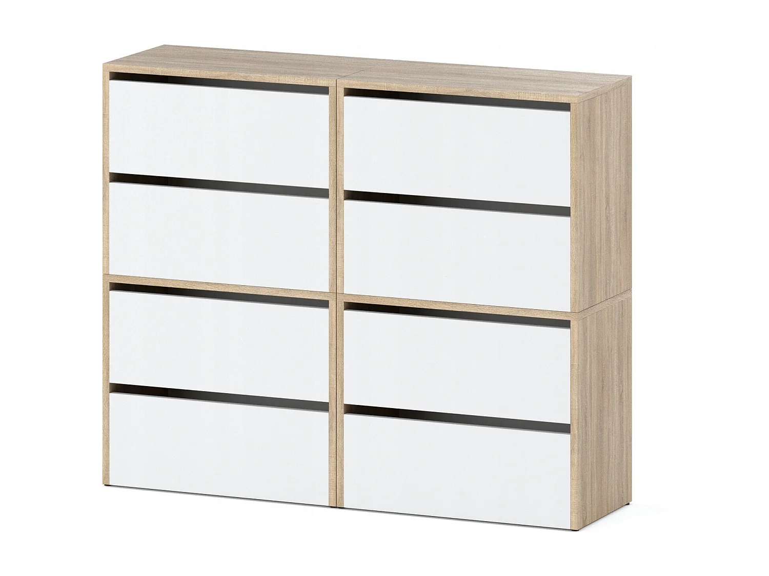 Duża Szafka Na Buty Stiv-Meble 8 Drzwi 4 moduły 120cm Dąb Sonoma Biały Mat 120x36x100 cm 1szt. 4706333 - obrazek 1