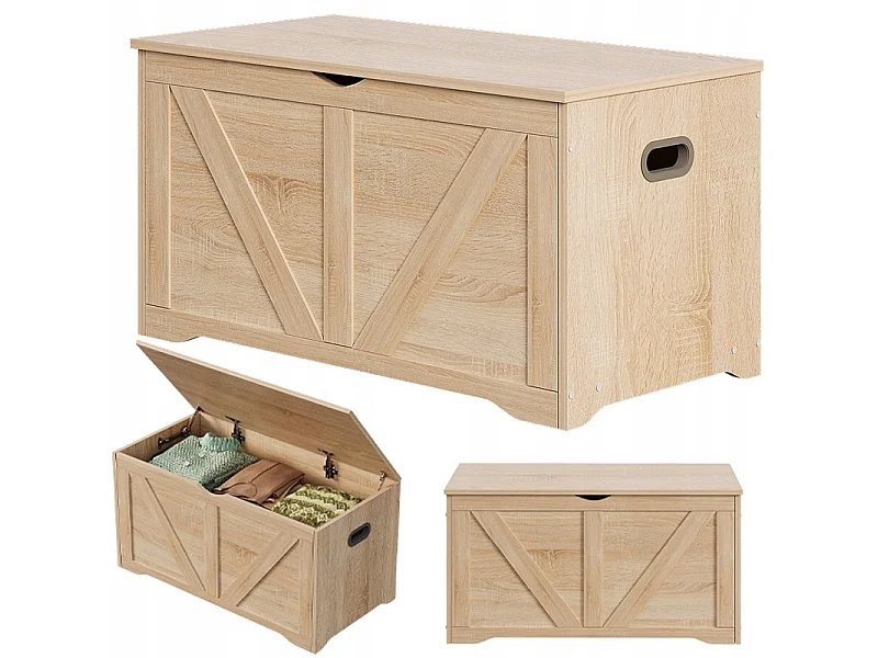 Drewniana duża skrzynia do przechowywania jasny brąz kufer ławka loft 100cm 5004301
