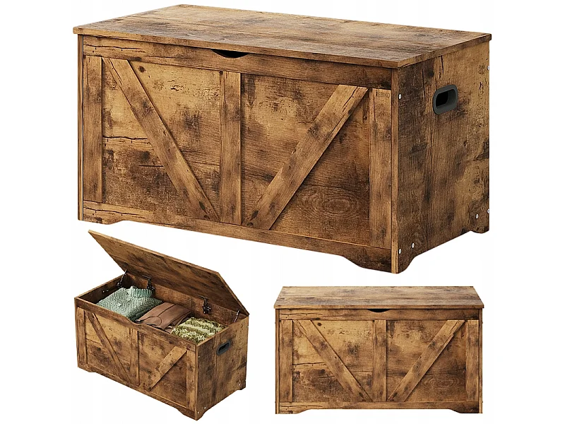 Drewniana skrzynia przechowywania schowek organizer ławka brąz loft 100 cm 5004304