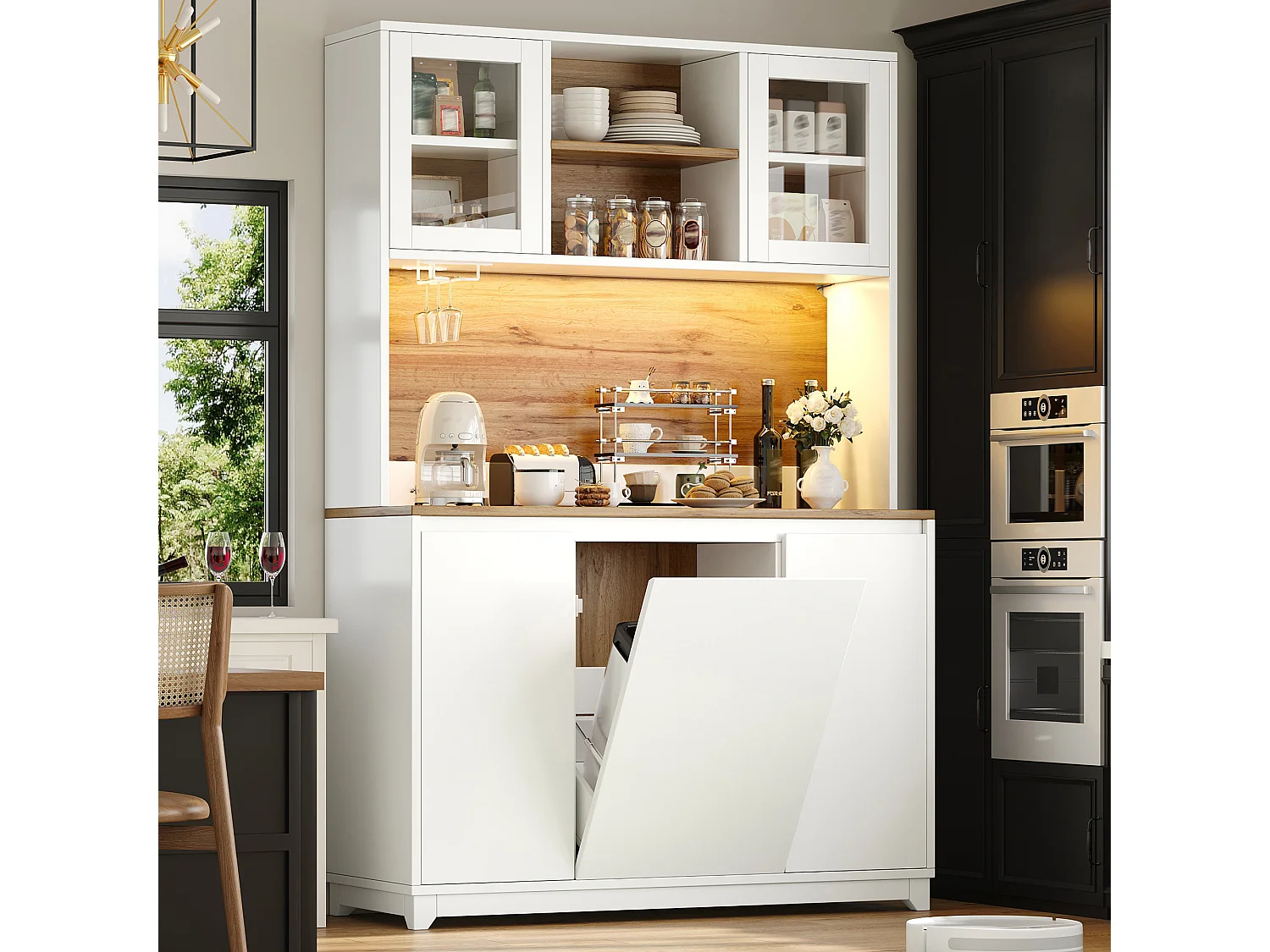 Duży kredens kuchenny / witryna 120x40x180 cm - z drzwiami akrylowymi, oświetleniem LED - Biały 5006238 - obrazek 1