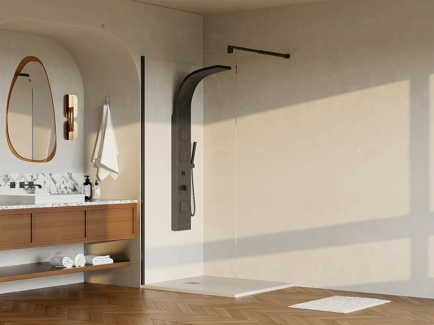 Ścianka prysznicowa do kabiny walk-in - Czarny mat - 100 x 200 cm - DAREN 3124728 - obrazek 1