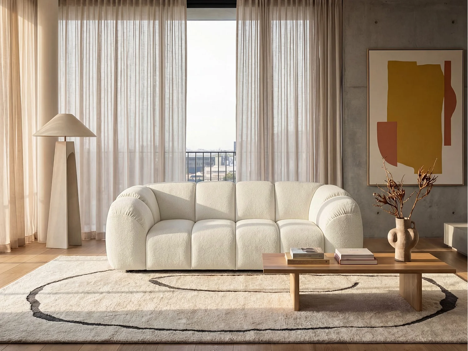 Designer Sofa 3-osobowa MALI 240cm Kremowy Biały Design Chmura - Wysokoelastyczne Wypełnienie Piankowe 4928220 - obrazek 1