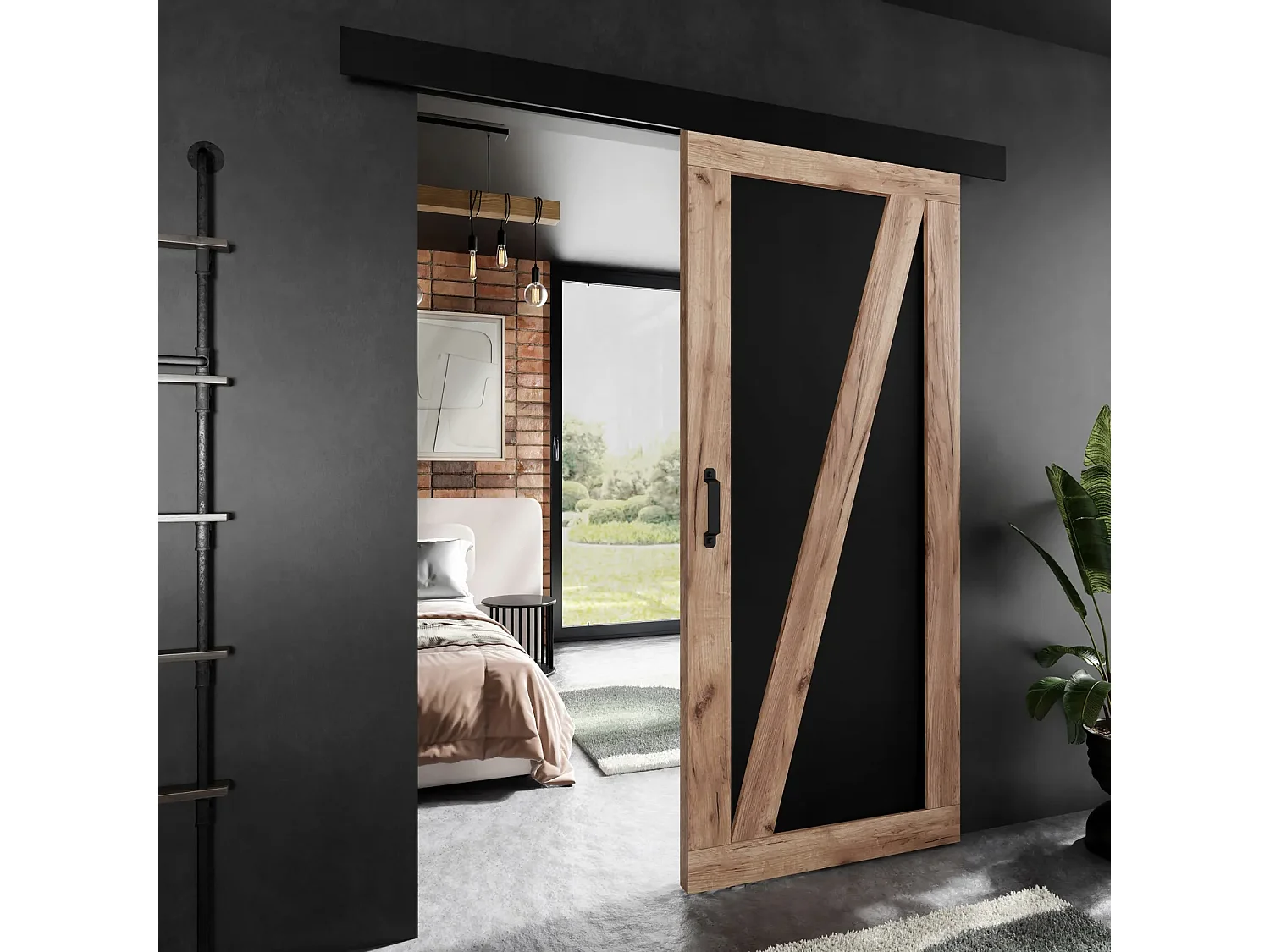 Drzwi przesuwne PALADIO 3 z maskownicą dąb craft złoty i czarny 80 4880307 - obrazek 1