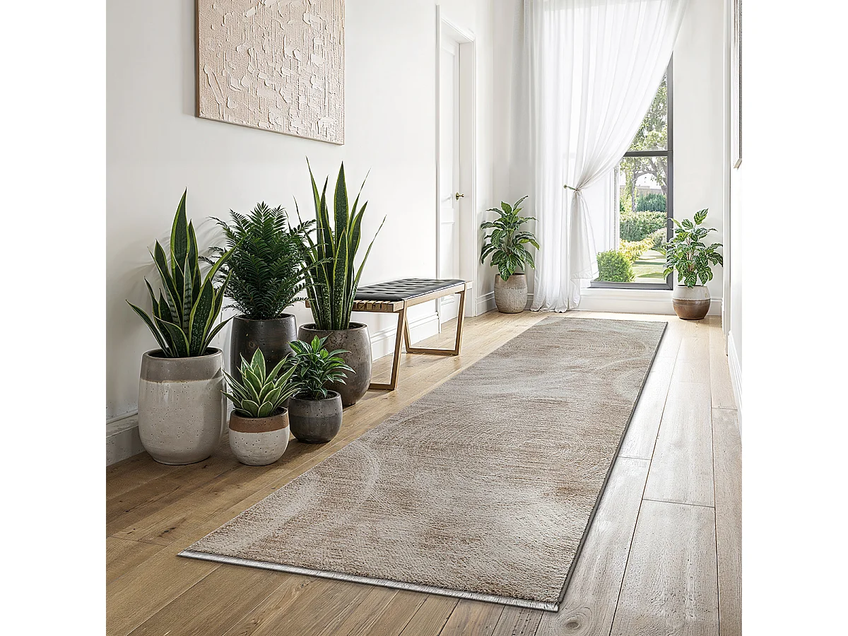 Dywan Flowline salonu nowoczesnym stylu, okręgami, beżowy, 80 x 300 cm 5025837 - obrazek 1