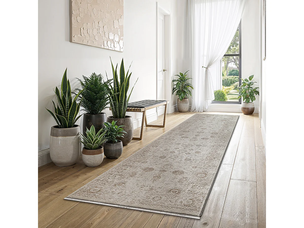 Dywan Flowline salonu stylu vintage, beżowy, 80 x 300 cm 5025920 - obrazek 1