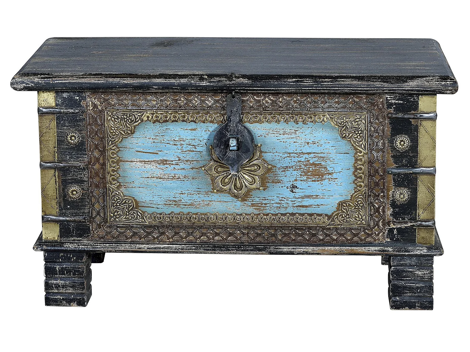Skrzynia z litego drewna mango, 80 cm, rustykalny styl etniczny, 45x80x40 2733005 - obrazek 1